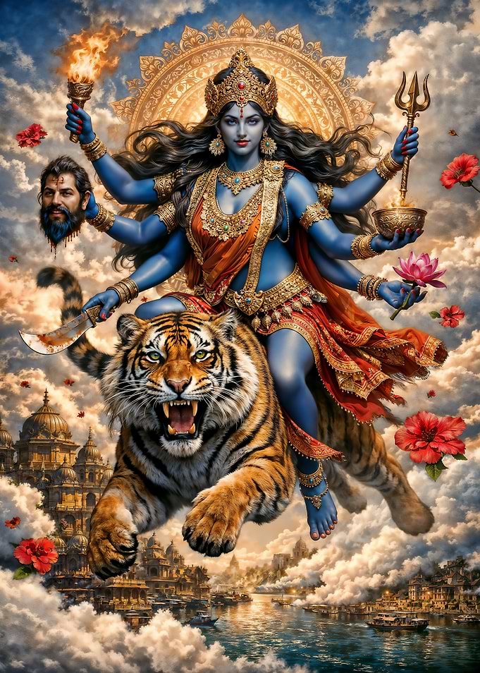 Goddess Kali Riding a Tiger