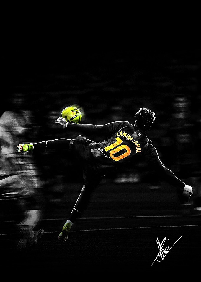Footballer Lamine Yamal in action