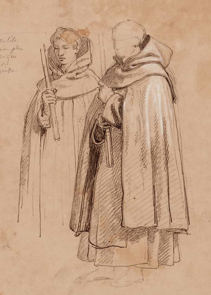 Sketch of two monks in robes