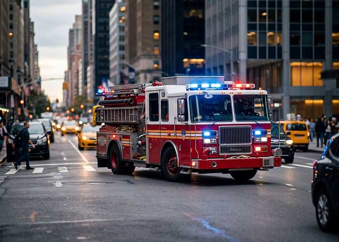 Fire Truck Responding in City