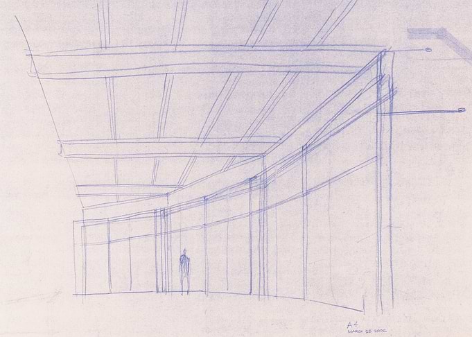 Architectural sketch of a modern building interior