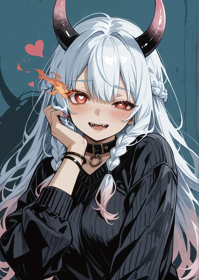 Anime Demon Girl with Fiery Eyes