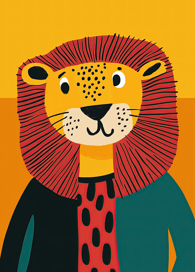 Cute Cartoon Lion Wearing a Jacket