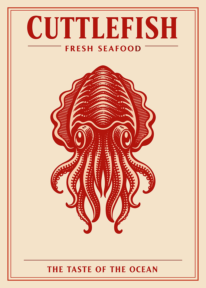 Cuttlefish Seafood Poster, Vintage Ocean Wall Art, Retro Seafood Market Print