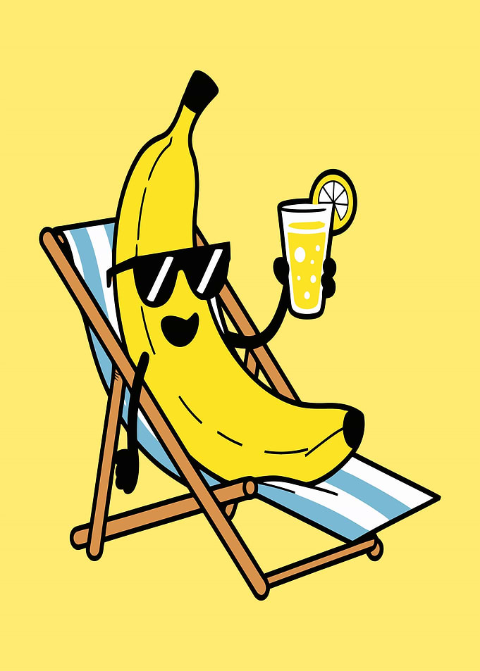 Banana Relaxing on Beach Chair with Drink