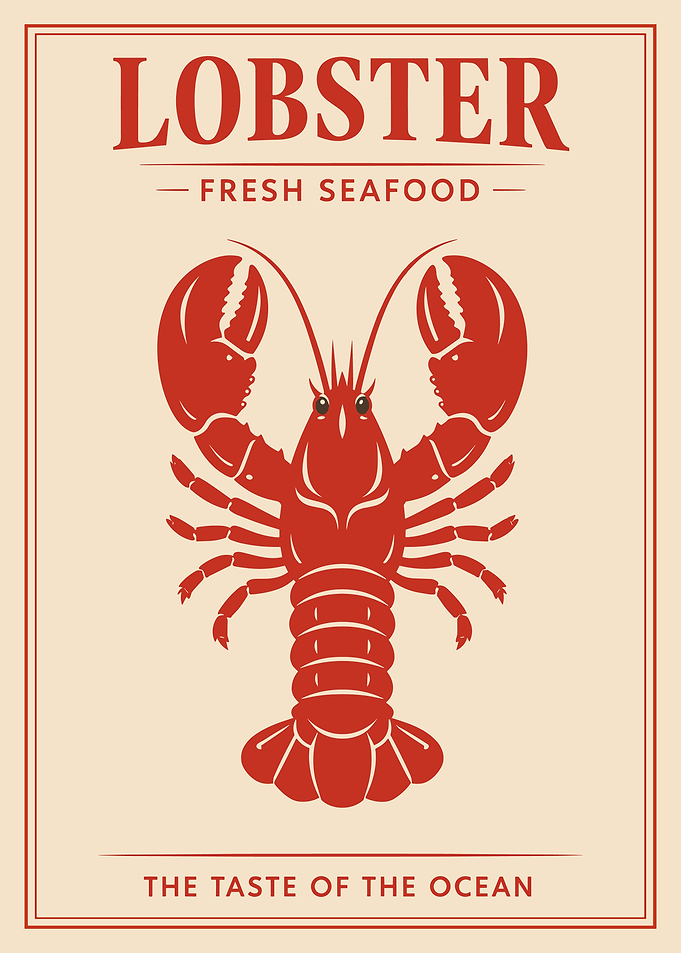 Lobster Poster, Vintage Seafood Wall Art, Fresh Ocean Kitchen Print