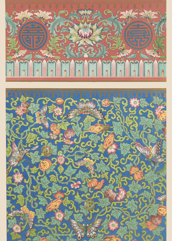 Traditional Asian Floral and Butterfly Patterns