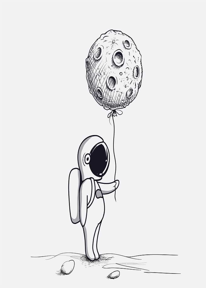 Astronaut holding a moon balloon