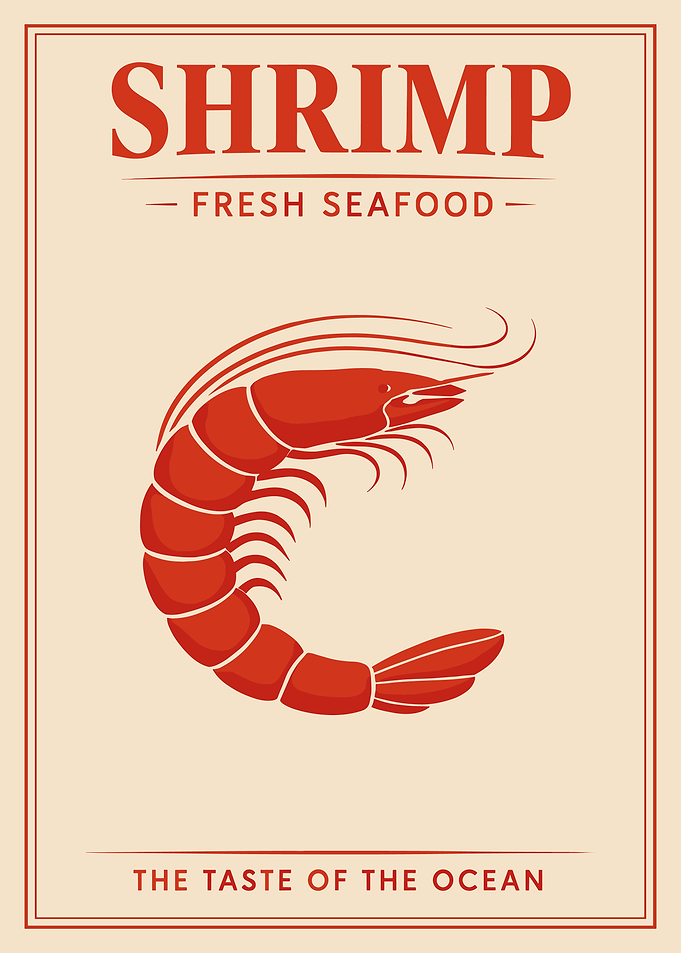 Shrimp Vintage Poster, Retro Seafood Wall Art, Coastal Kitchen Print