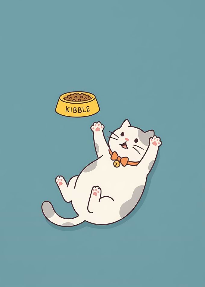 Cute Cat Reaching for Kibble Bowl