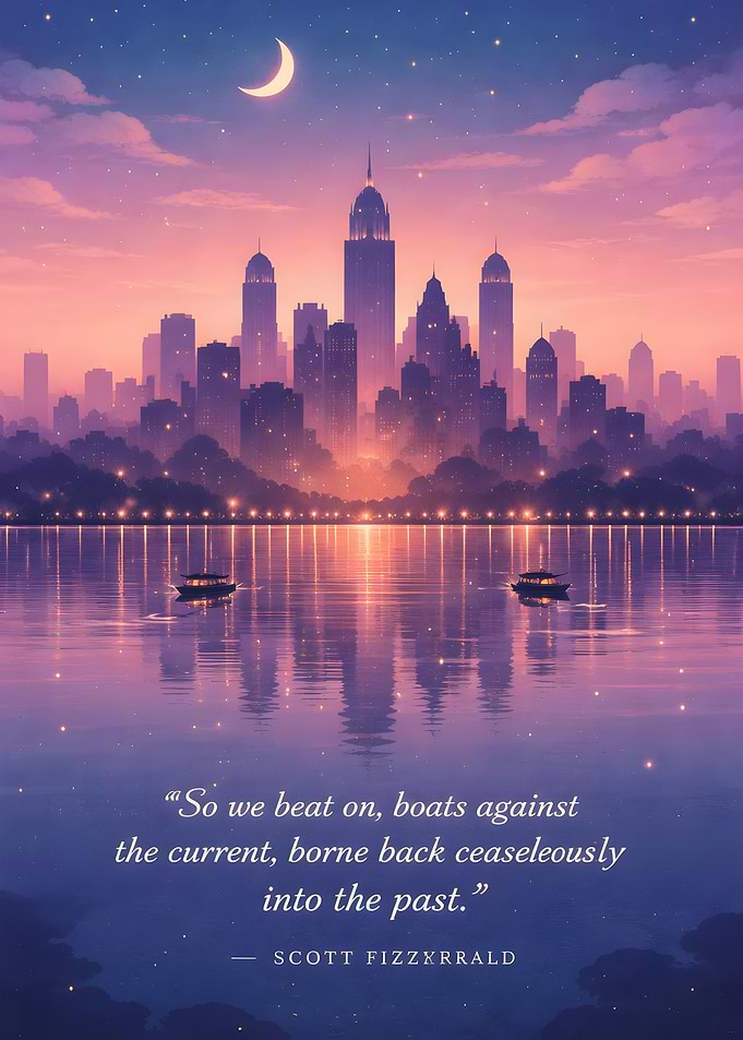 Cityscape at Dusk with Quote