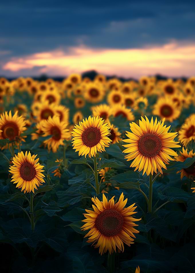 Field of Sunflowers at Dusk
