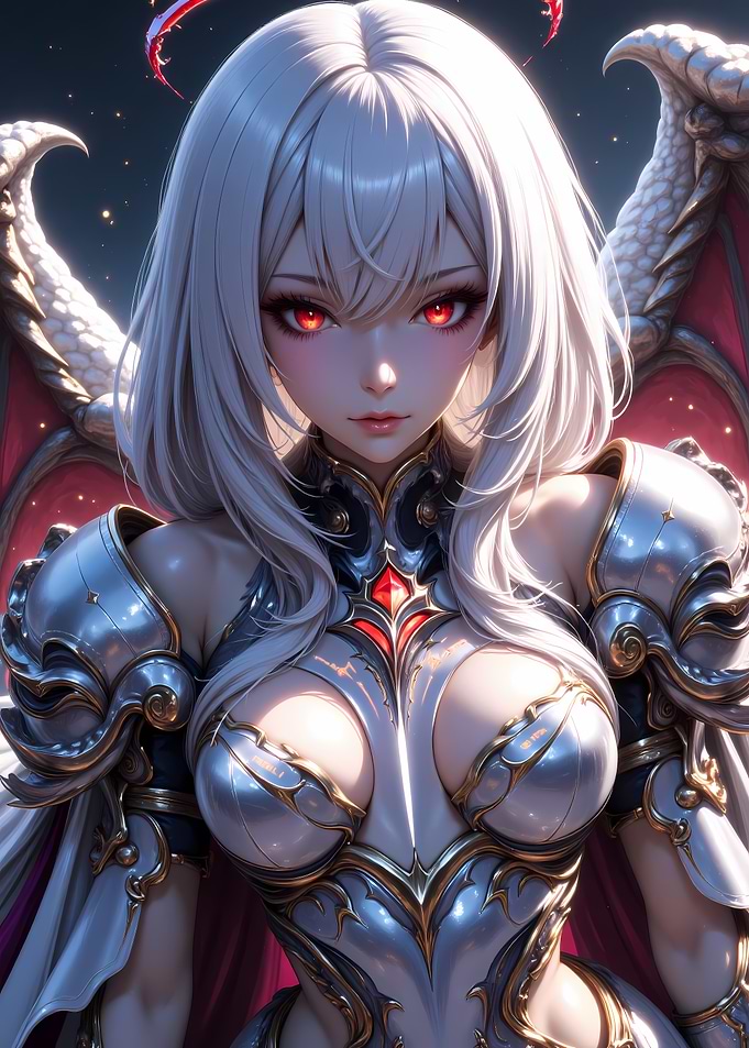 Anime Angel Warrior with Red Eyes