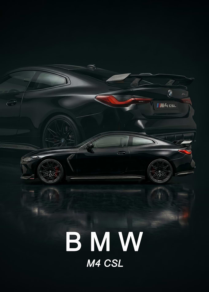 BMW M4 CSL Black Sports Car art poster