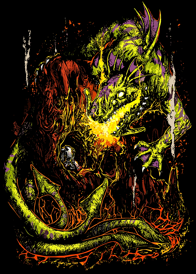 Sea Dragon breathing fire on a monster