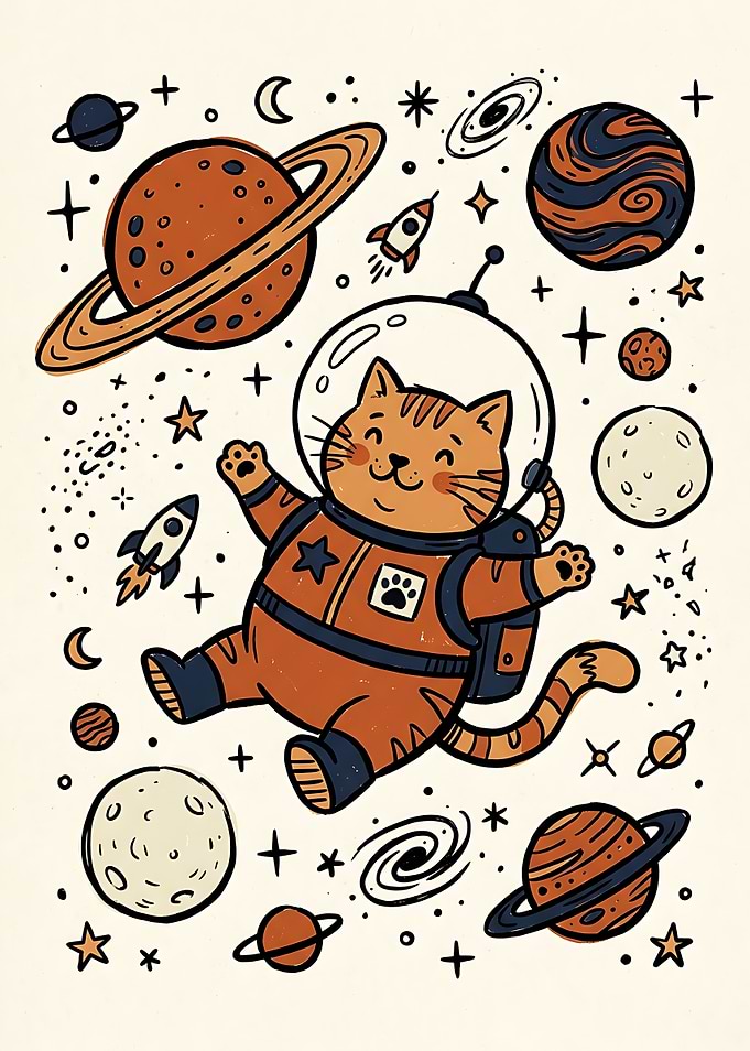 Fun Astronaut Cat Floating in Space poster
