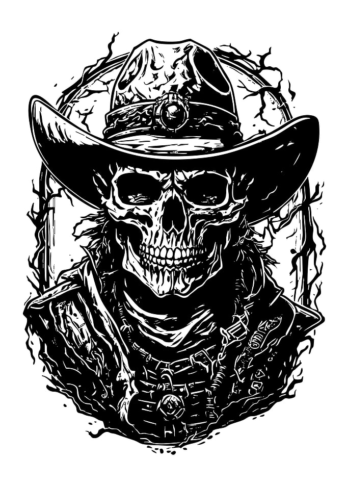 Skeleton Cowboy with Hat and Revolver