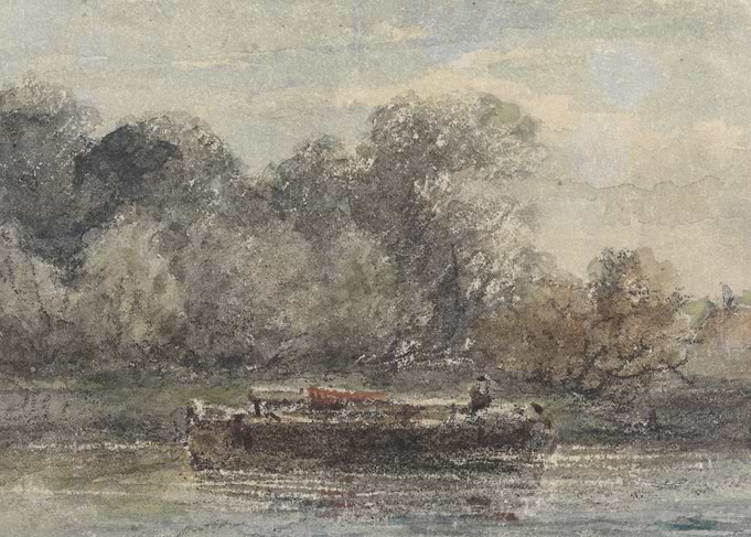 Barge on a River with Trees