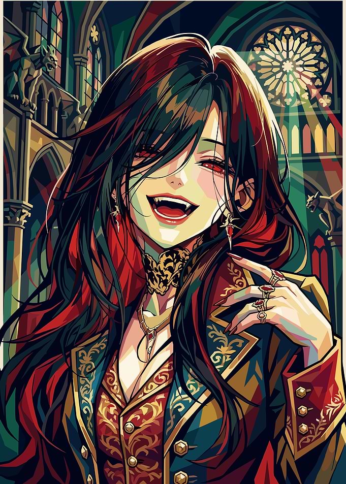 Anime Vampire in Gothic Cathedral
