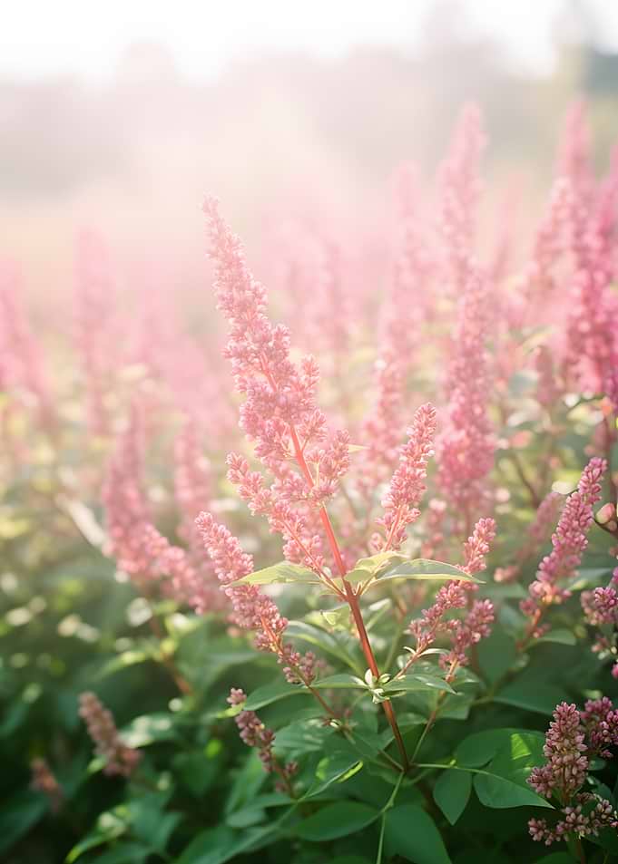 Pink Astilbe Flowers in Sunlight