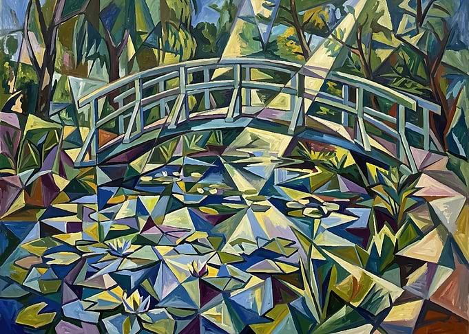 Cubist Bridge Over Lily Pond