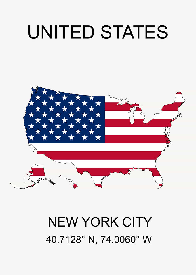 United States Map with Flag and NYC Coordinates