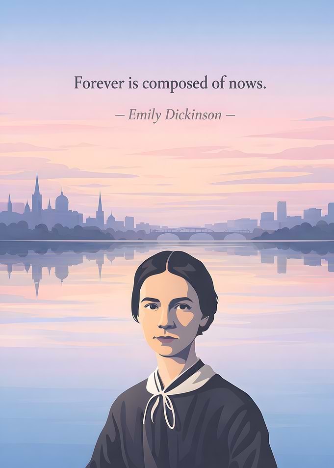 Emily Dickinson quote with cityscape