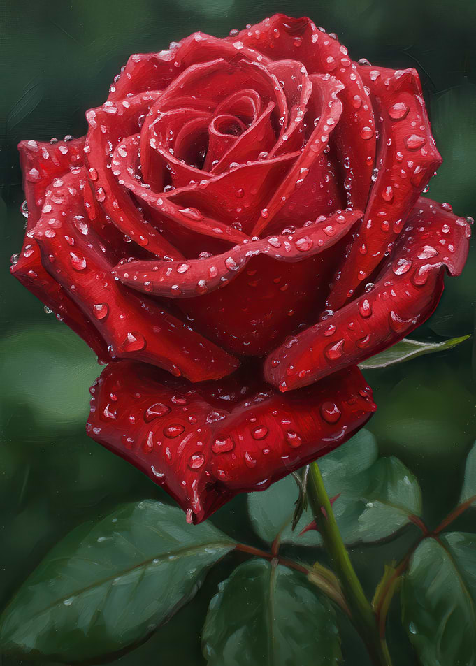Red Rose with Water Droplets