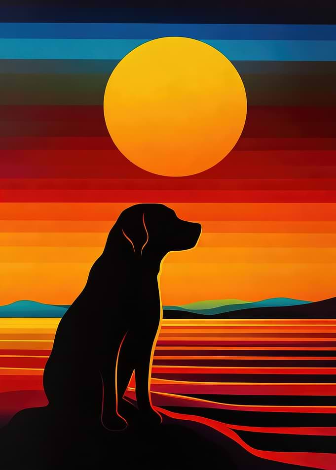 Dog silhouetted against a sunset
