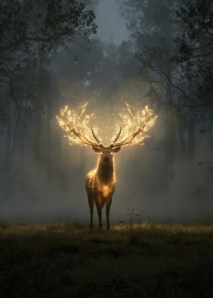 Glowing Stag in Misty Forest