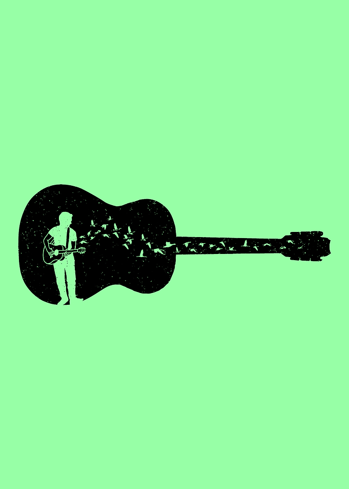 Guitarist and Birds Silhouette - Classical Guitarist