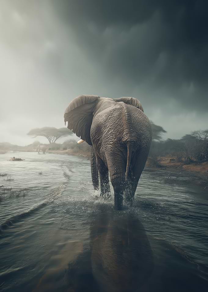 Elephant Walking Through Water