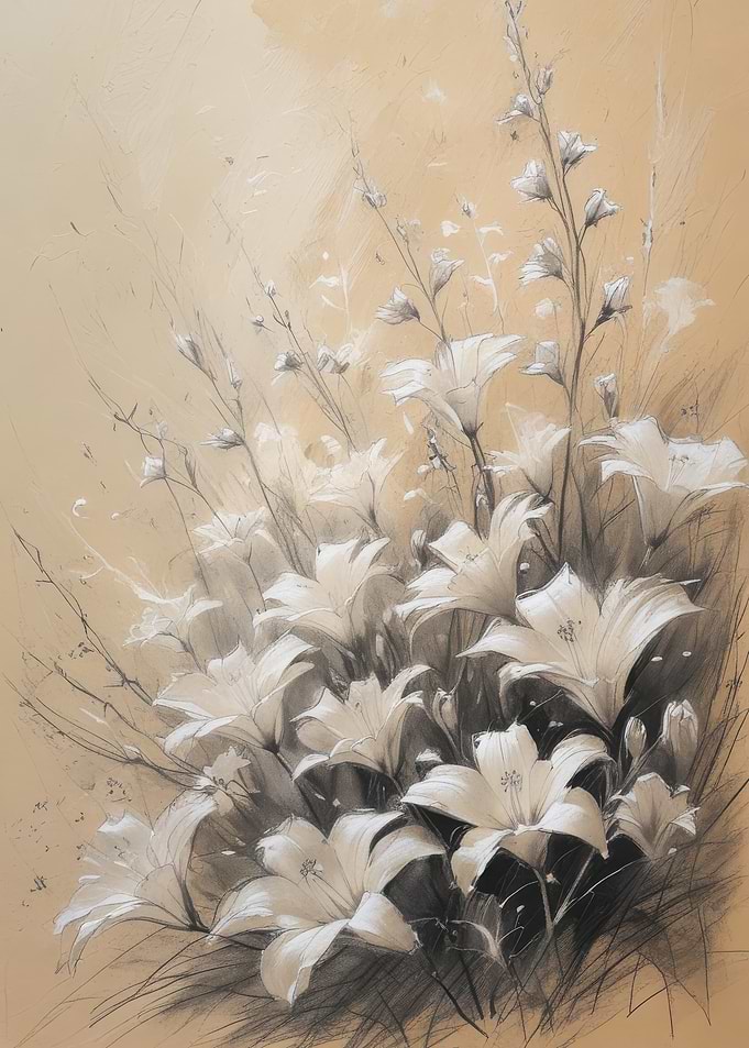 Delicate White Lilies Sketch