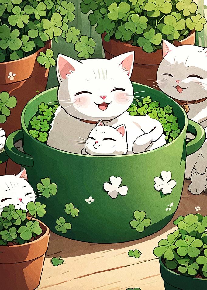 Cute Cats in Clover Pots