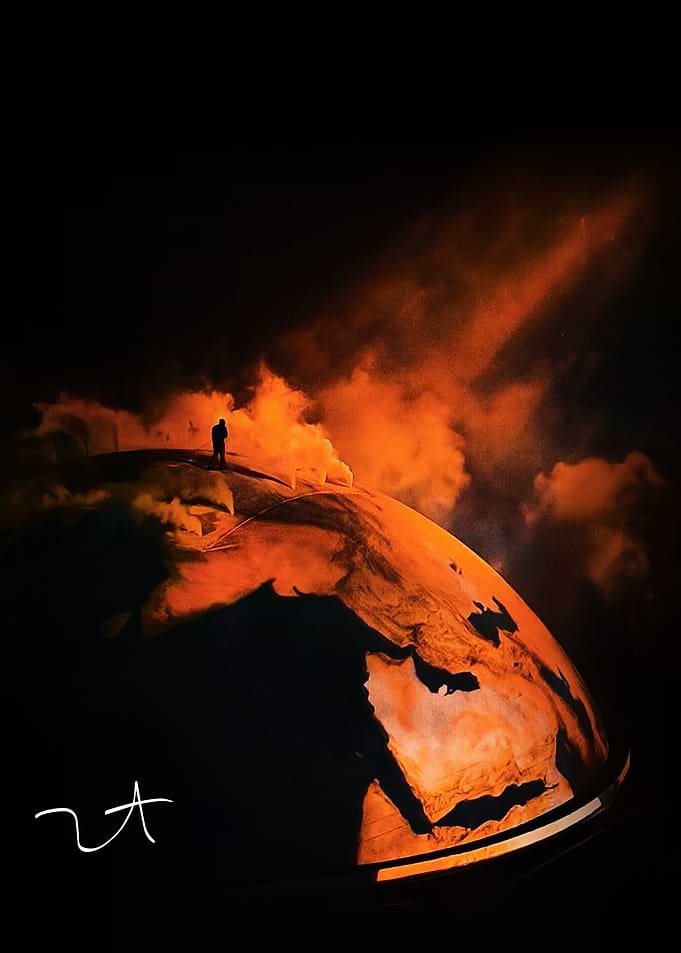 Silhouette on a burning planet