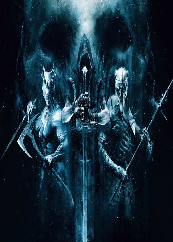 Three Grim Figures with Swords and Scythe