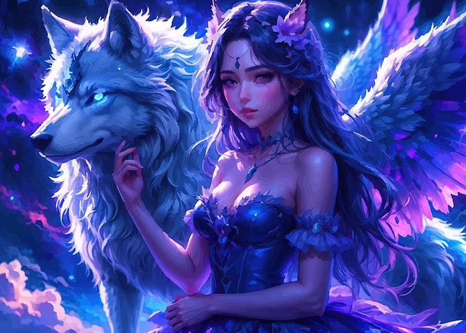 Fantasy Woman and Wolf