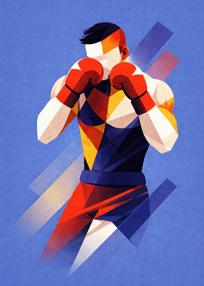 Geometric Boxer in Fighting Stance