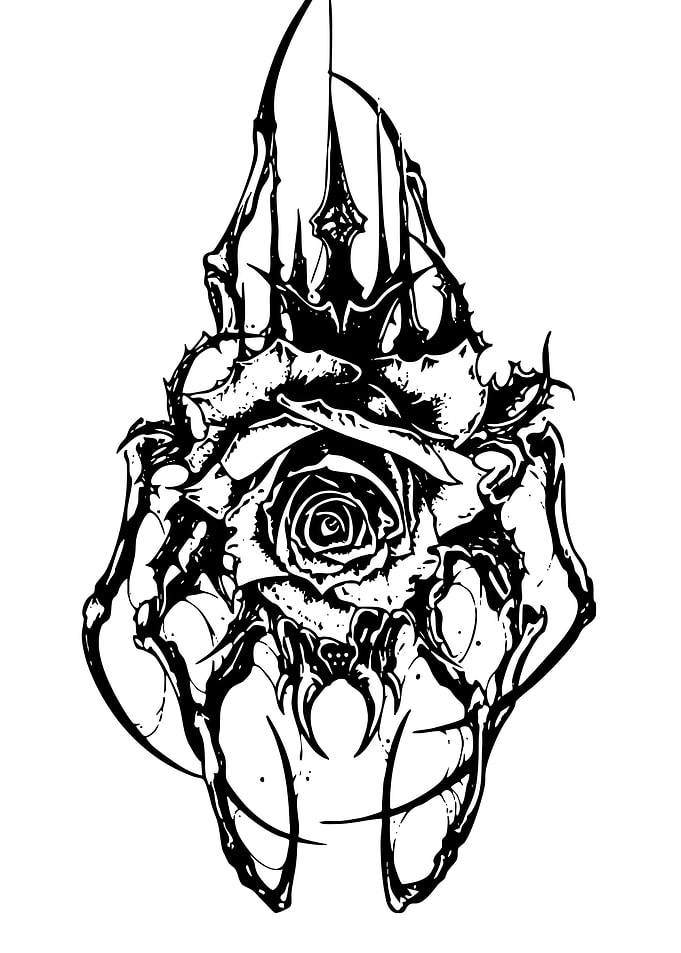 Gothic Rose Skull Tattoo Design