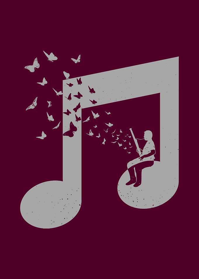 Musical Note with Butterflies and Musician - Bassoon Music