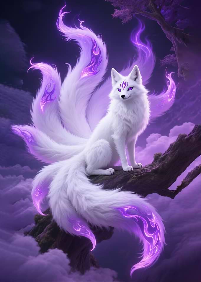 White Fox with Purple Flames