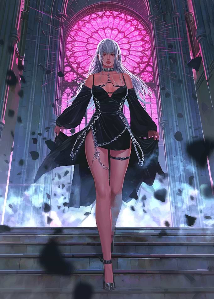 Gothic Fashion Woman in Cathedral