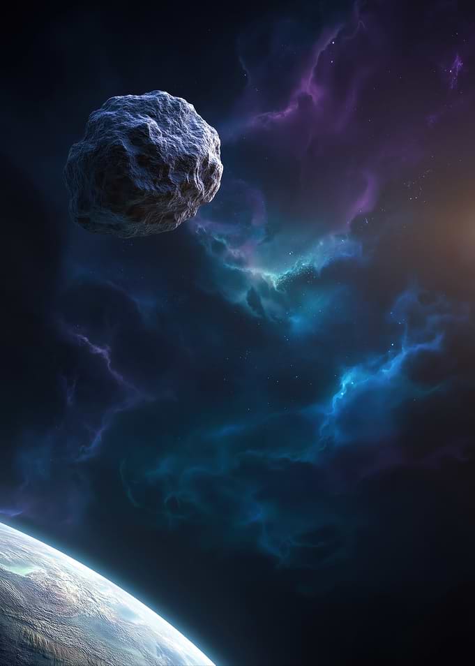 Asteroid and Nebula in Space