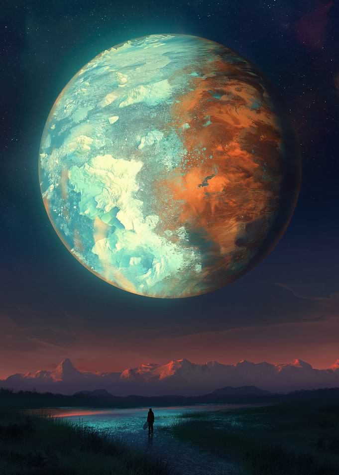 Alien Planet Landscape with Traveler
