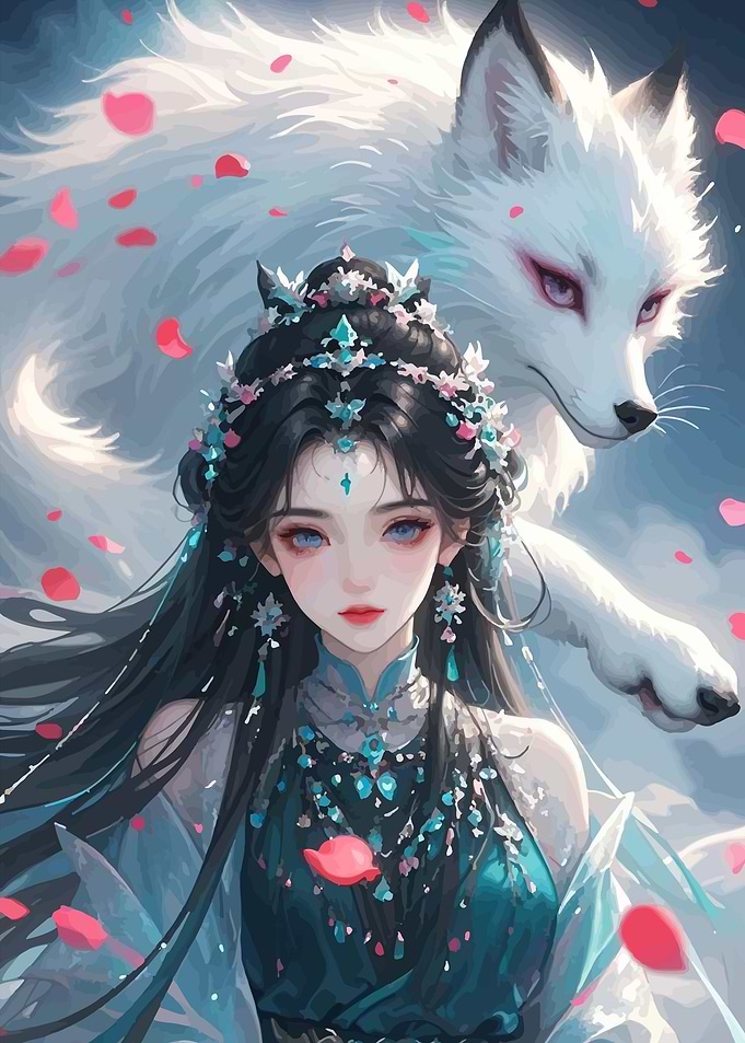 Anime Girl with White Fox