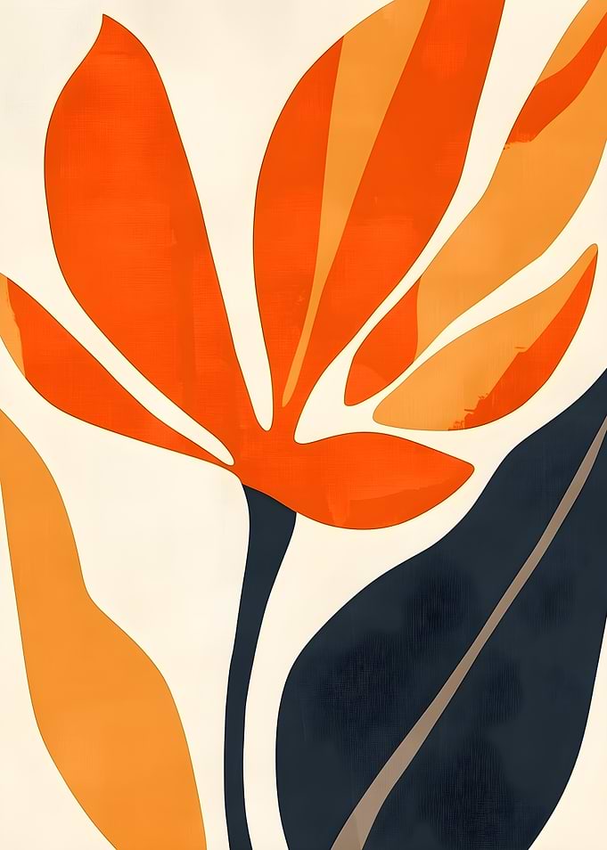 Abstract Orange and Blue Floral Art