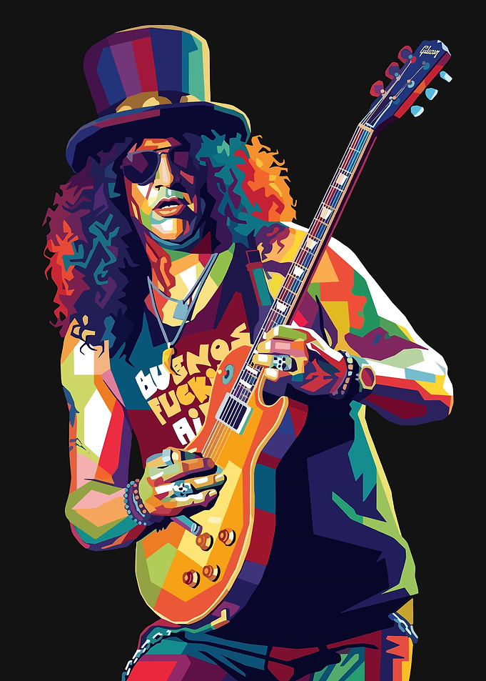Slash Playing Guitar in Pop Art Style