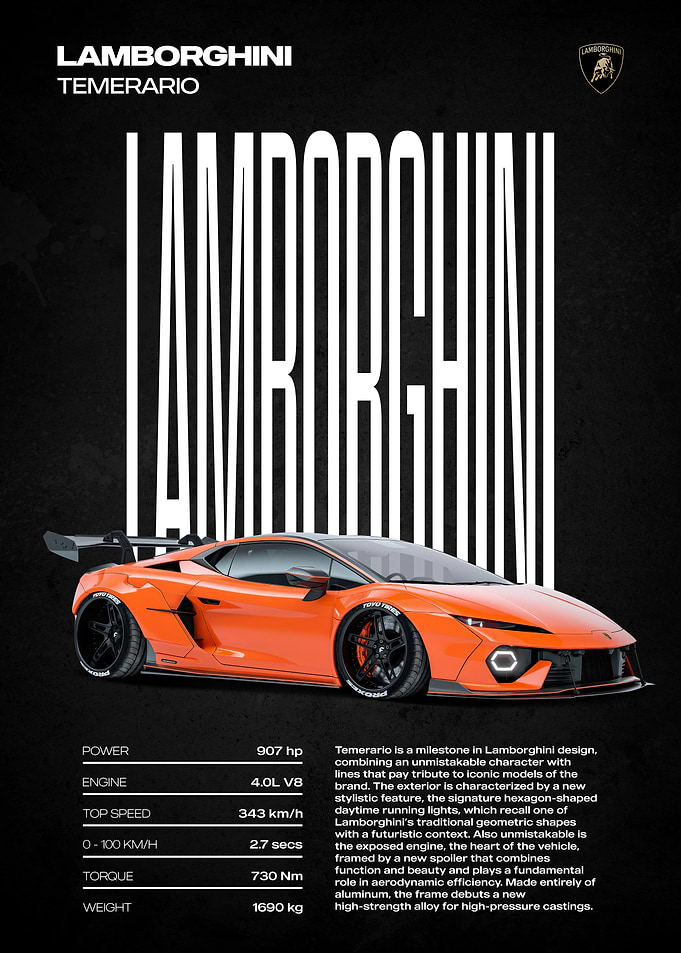Lamborghini Temerario Car Poster