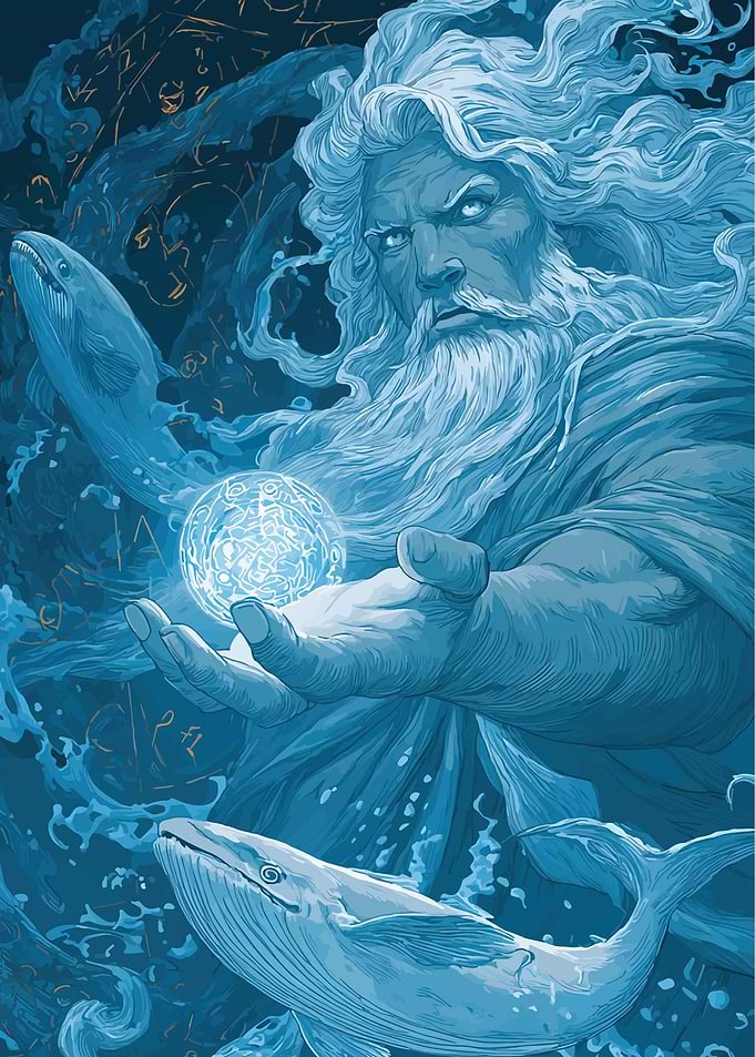 Ocean God with Whales and Orb