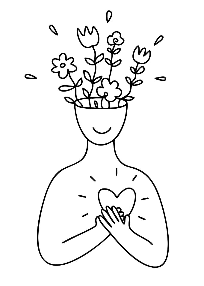 Person with Flowers in Head and Heart